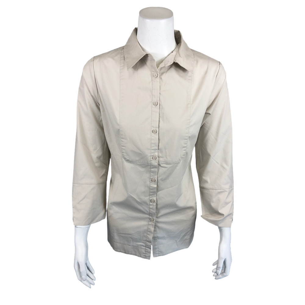 Martha Stewart Poplin Bracelet-Sleeves Blouse with Bib Detail Top X-Small Size